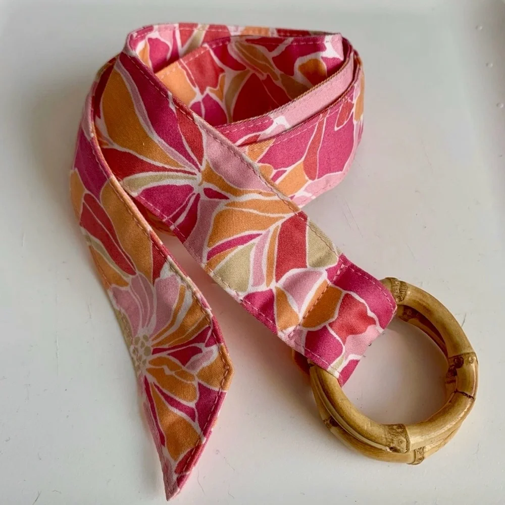 Talbots Preppy Floral Belt with Bamboo Buckle - L/XL